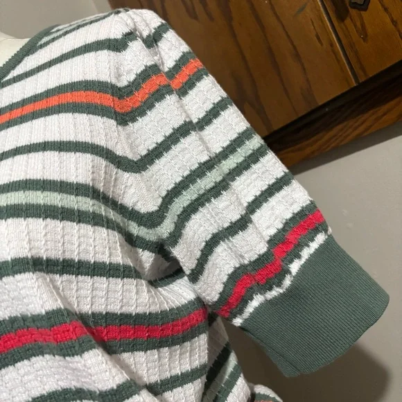 Vintage Liz Claiborne Striped Knit Short Sleeve Sweater - Size Medium - Picture 3 of 7